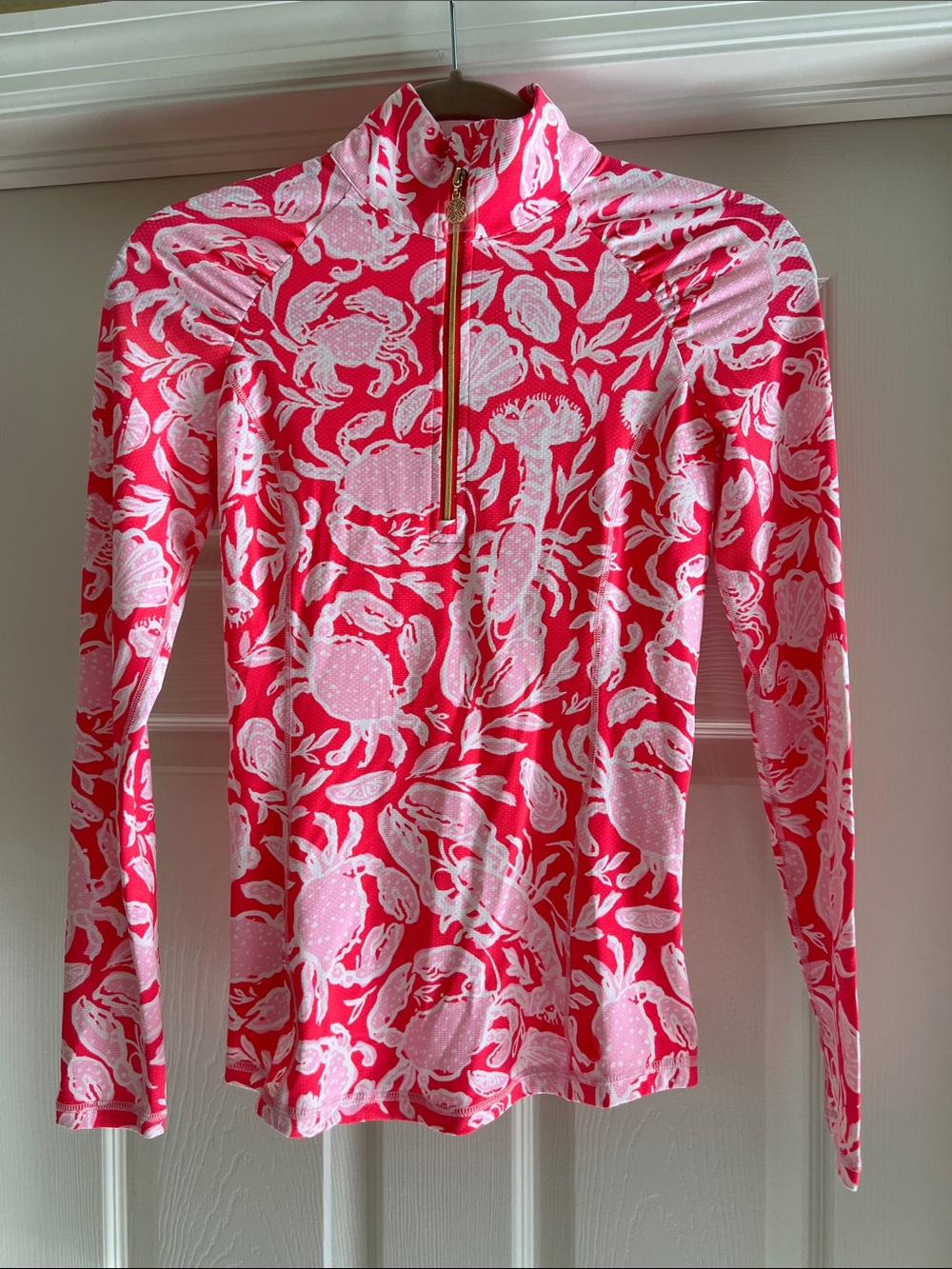 Lilly Pulitzer Luxeletic Pink & White Crab-Print Justine Half-Zip Up Jacket UPF